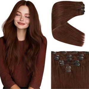 Reddish Brown Human Hair 24 Inch Clip In Hair Extenions